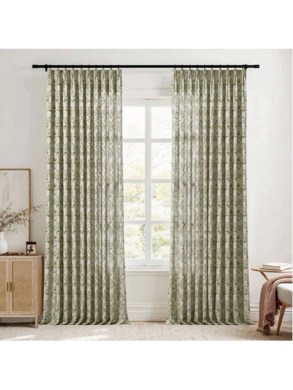 TWOPAGES 26 W x 96 L inch Floral Print Pinch Pleat Curtain Unlined